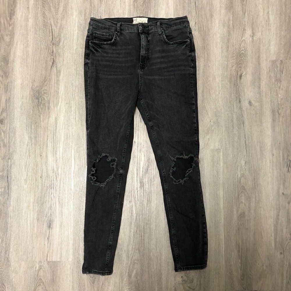 Free People Women's Size 31 R Jeans High Rise Distressed Denim Gray Pants